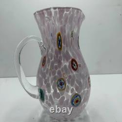 Murano Glass Pitcher Pink Millefiori Art Glass Voltolina 2018 Hand Blown Ital
