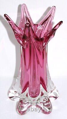 Murano Glass Ribbed Vase Archimede Seguso Pink Sommerso 12 in 6lbs Vintage 70s