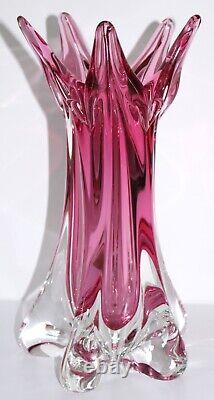 Murano Glass Ribbed Vase Archimede Seguso Pink Sommerso 12 in 6lbs Vintage 70s
