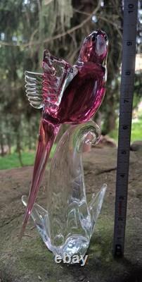 Murano Glass Rubenio Pink Parakeet, Birds of the World Collection