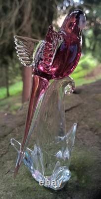Murano Glass Rubenio Pink Parakeet, Birds of the World Collection