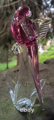 Murano Glass Rubenio Pink Parakeet, Birds of the World Collection