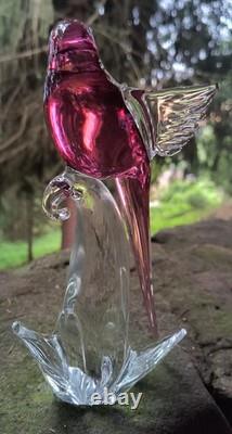 Murano Glass Rubenio Pink Parakeet, Birds of the World Collection
