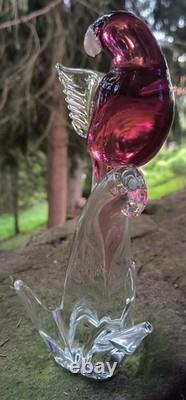 Murano Glass Rubenio Pink Parakeet, Birds of the World Collection