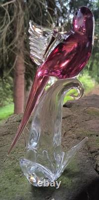 Murano Glass Rubenio Pink Parakeet, Birds of the World Collection