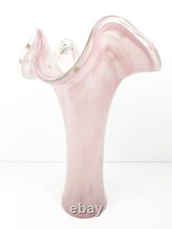 Murano Glass Vase Pink, White & Gold Fleck Swirl Vetro Eseguito Secondo Labelled