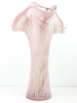 Murano Glass Vase Pink, White & Gold Fleck Swirl Vetro Eseguito Secondo Labelled