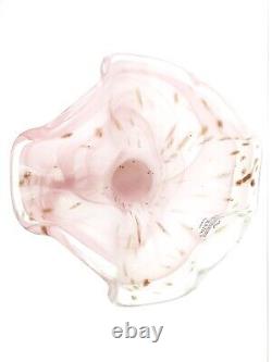 Murano Glass Vase Pink, White & Gold Fleck Swirl Vetro Eseguito Secondo Labelled