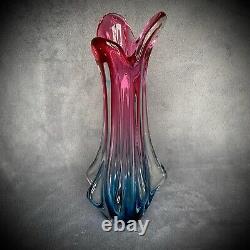 Murano Glass Vase Vintage Handblown Art Purple and Blue 12 in Gift Idea