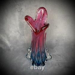 Murano Glass Vase Vintage Handblown Art Purple and Blue 12 in Gift Idea
