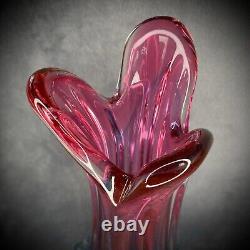 Murano Glass Vase Vintage Handblown Art Purple and Blue 12 in Gift Idea