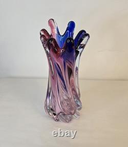 Murano Hand Blown Twisted Art Glass Swirl Vase Pink Blue Purple Swung-Like Vase