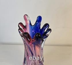 Murano Hand Blown Twisted Art Glass Swirl Vase Pink Blue Purple Swung-Like Vase