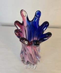 Murano Hand Blown Twisted Art Glass Swirl Vase Pink Blue Purple Swung-Like Vase