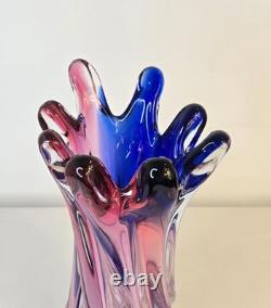 Murano Hand Blown Twisted Art Glass Swirl Vase Pink Blue Purple Swung-Like Vase