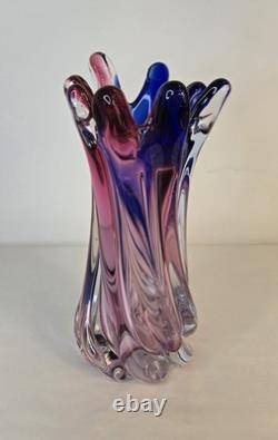 Murano Hand Blown Twisted Art Glass Swirl Vase Pink Blue Purple Swung-Like Vase