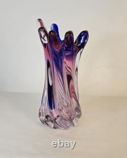 Murano Hand Blown Twisted Art Glass Swirl Vase Pink Blue Purple Swung-Like Vase