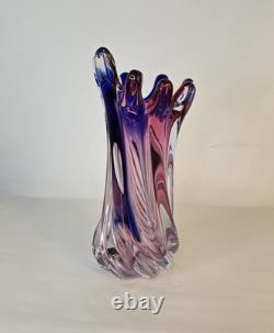 Murano Hand Blown Twisted Art Glass Swirl Vase Pink Blue Purple Swung-Like Vase