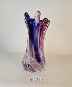 Murano Hand Blown Twisted Art Glass Swirl Vase Pink Blue Purple Swung-Like Vase