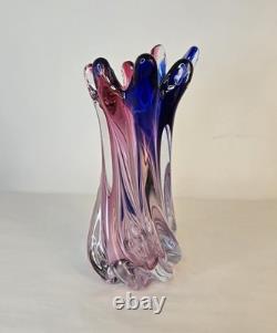 Murano Hand Blown Twisted Art Glass Swirl Vase Pink Blue Purple Swung-Like Vase