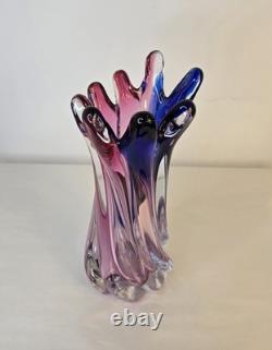Murano Hand Blown Twisted Art Glass Swirl Vase Pink Blue Purple Swung-Like Vase