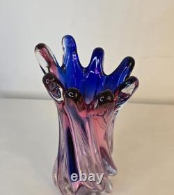 Murano Hand Blown Twisted Art Glass Swirl Vase Pink Blue Purple Swung-Like Vase