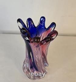 Murano Hand Blown Twisted Art Glass Swirl Vase Pink Blue Purple Swung-Like Vase