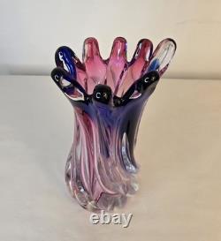 Murano Hand Blown Twisted Art Glass Swirl Vase Pink Blue Purple Swung-Like Vase