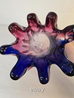 Murano Hand Blown Twisted Art Glass Swirl Vase Pink Blue Purple Swung-Like Vase