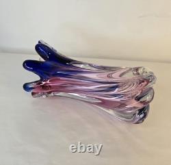 Murano Hand Blown Twisted Art Glass Swirl Vase Pink Blue Purple Swung-Like Vase