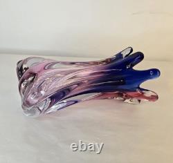 Murano Hand Blown Twisted Art Glass Swirl Vase Pink Blue Purple Swung-Like Vase