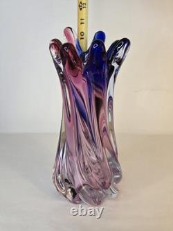 Murano Hand Blown Twisted Art Glass Swirl Vase Pink Blue Purple Swung-Like Vase