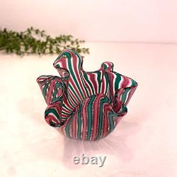 Murano Italia Signed Cane Ribbon Handkerchief Hand Blown Glass Object Green Pink