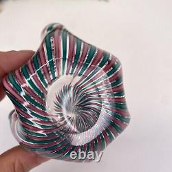 Murano Italia Signed Cane Ribbon Handkerchief Hand Blown Glass Object Green Pink