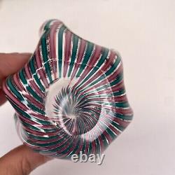 Murano Italia Signed Cane Ribbon Handkerchief Hand Blown Glass Object Green Pink