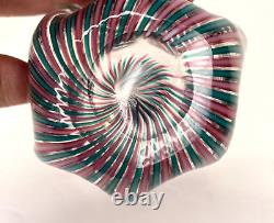 Murano Italia Signed Cane Ribbon Handkerchief Hand Blown Glass Object Green Pink