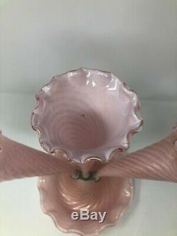 Murano Italian Art Glass Pink Gold Flake Swirl 3 Horn Epergne