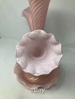 Murano Italian Art Glass Pink Gold Flake Swirl 3 Horn Epergne