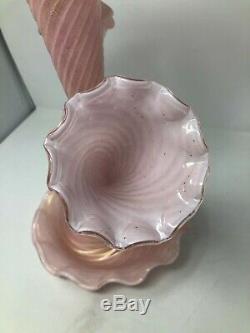 Murano Italian Art Glass Pink Gold Flake Swirl 3 Horn Epergne