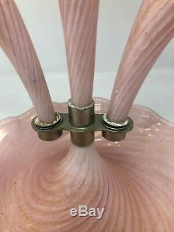 Murano Italian Art Glass Pink Gold Flake Swirl 3 Horn Epergne