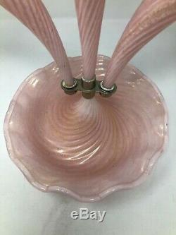 Murano Italian Art Glass Pink Gold Flake Swirl 3 Horn Epergne