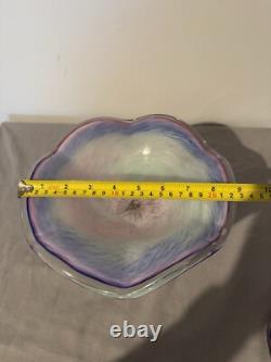 Murano Italian Lavorazione Arte Bowl Pink/Blue Iridescent Footed Bowl