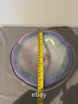 Murano Italian Lavorazione Arte Bowl Pink/Blue Iridescent Footed Bowl