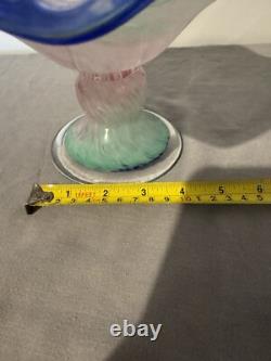 Murano Italian Lavorazione Arte Bowl Pink/Blue Iridescent Footed Bowl