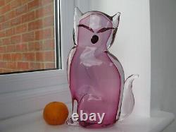 Murano Italian Pink Art Glass Large Cute Cat Signed Designed by Renato Anatra