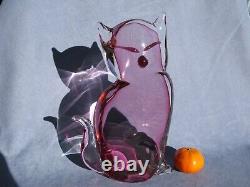 Murano Italian Pink Art Glass Large Cute Cat Signed Designed by Renato Anatra