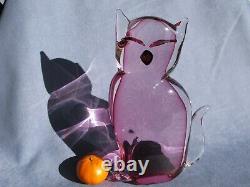 Murano Italian Pink Art Glass Large Cute Cat Signed Designed by Renato Anatra