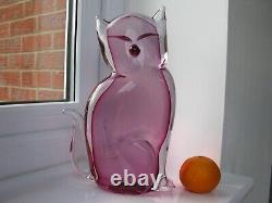 Murano Italian Pink Art Glass Large Cute Cat Signed Designed by Renato Anatra