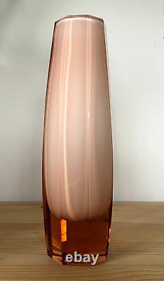 Murano Italy Art Glass Vase 12 Hexagonal Opaline Pink/Orange AS IS