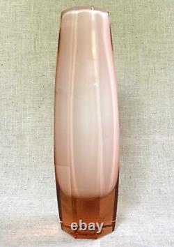 Murano Italy Art Glass Vase 12 Hexagonal Opaline Pink/Orange AS IS